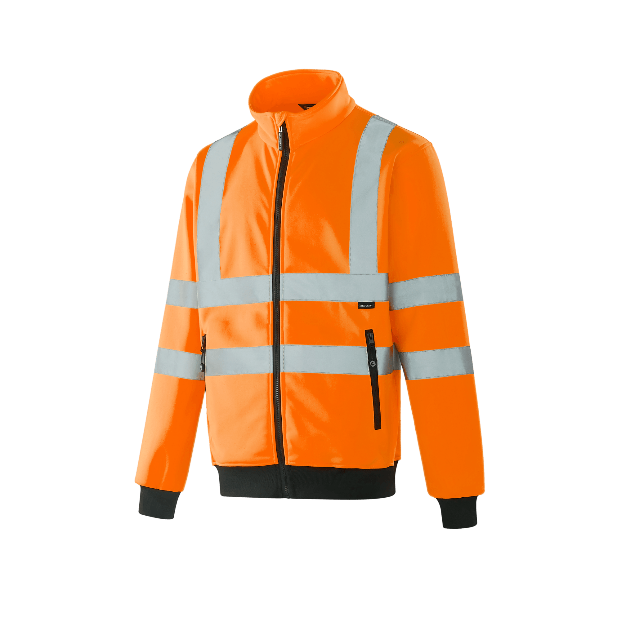 Hi-vis orange WF301 POZNAN full zip sweatshirt, practical pockets and comfortable polar fleece